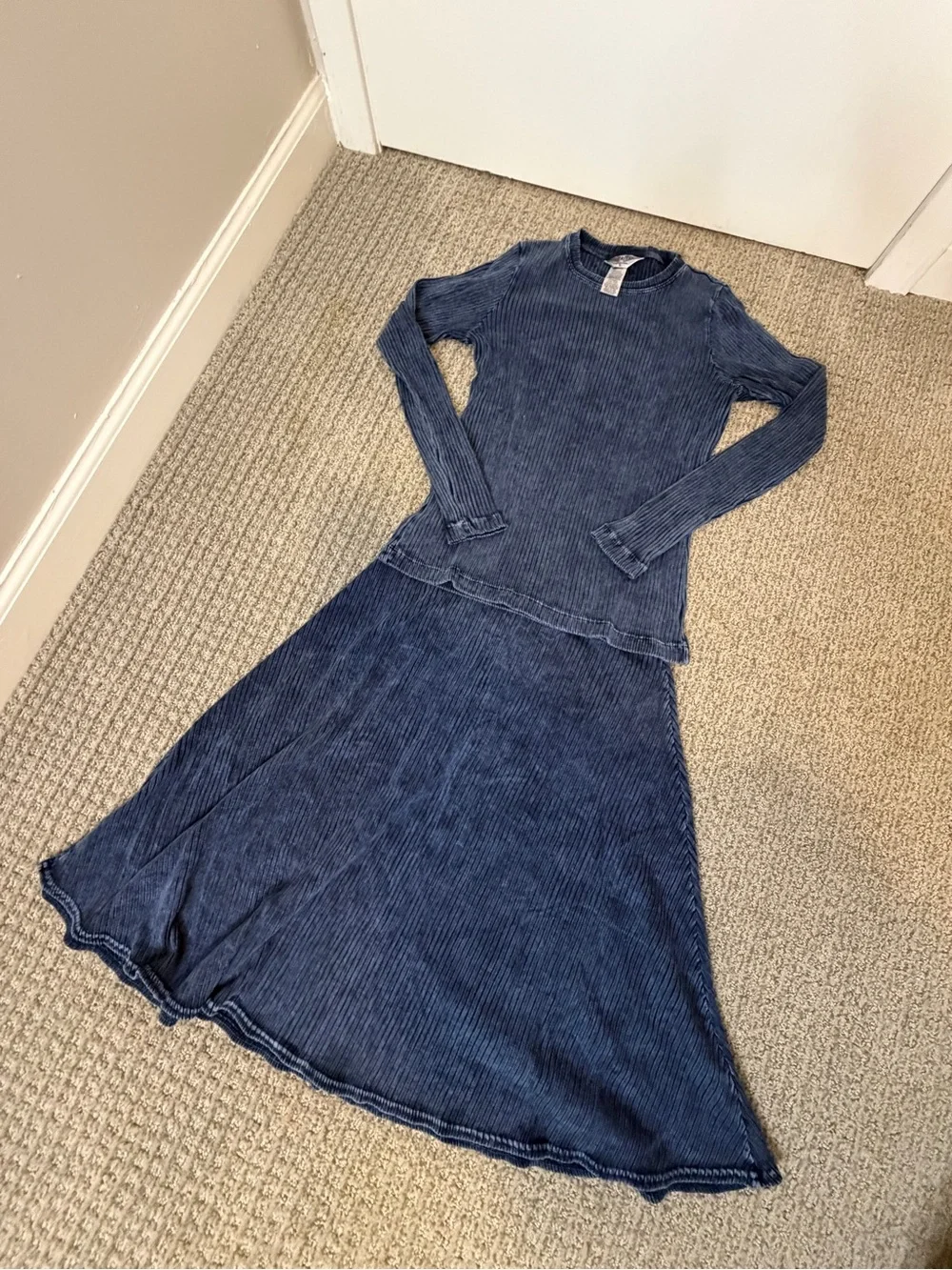 Hard Tail Forever Navy Ribbed A-Line matching set Top and Skirt size S